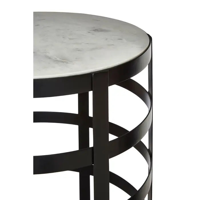 Corina Side Table, Iron Grid Frame, White Round Marble Top