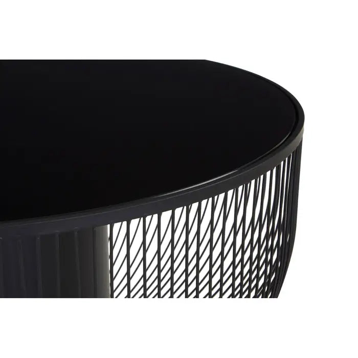 Trento Round Coffee Table, Sculptural Frame, Black Glass Top