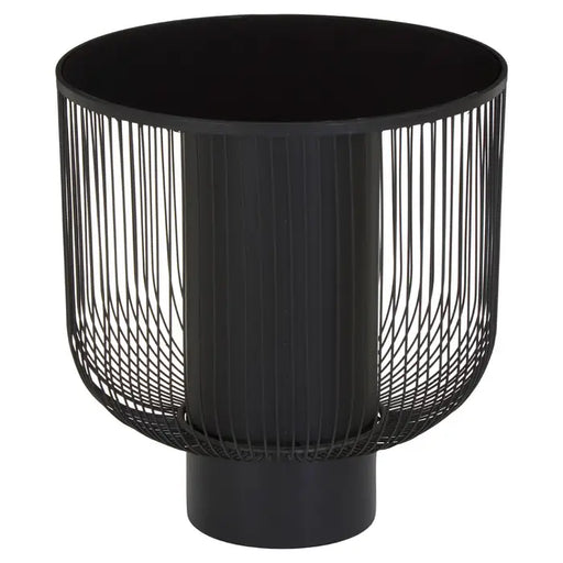 Trento Side Table, Black Metal Wireframe, Round Black Glass Top