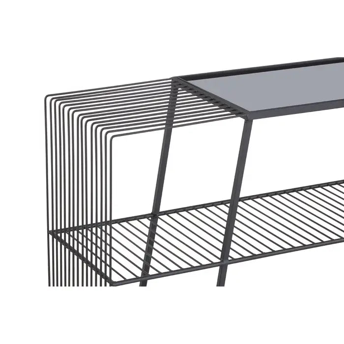 Trento Console Table, Metal Frame, Wireframe, Two Open Shelves, Grey Glass Top