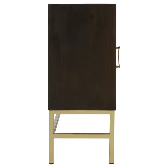 Suri Sideboard, Mango Wood, Gold Metal Legs, Four Door, Brown