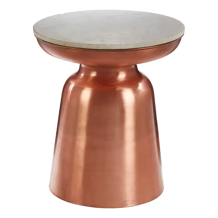 Agra Side Table, White Marble Top, Copper Base
