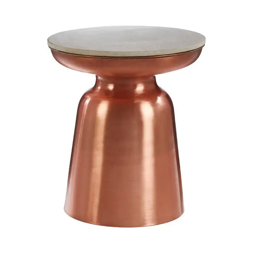Agra Side Table, White Marble Top, Copper Base