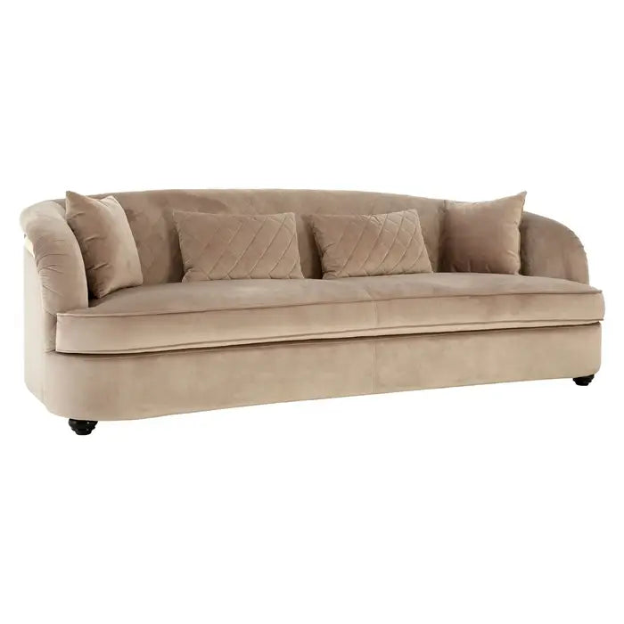 Fiji Three Seater Sofa, Brown Cotton Velvet, Black Wooden Feet, Matching Cushions