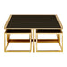 Horizon Coffee Table, Gold Metal Frame, Square, Black, Tempered Glass Top