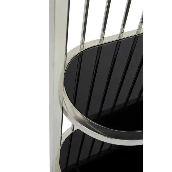Horizon Stainless steel Floor Shelf, Rectangular, Five Shelves, Silver Finish Frame, tempered glass