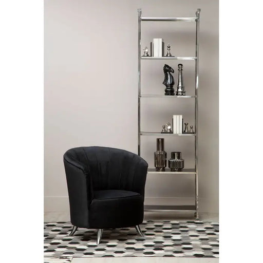 Horizon Stainless steel Floor Shelf, Five Tempered Glass Shelves, Rectangular, Silver Finish Frame