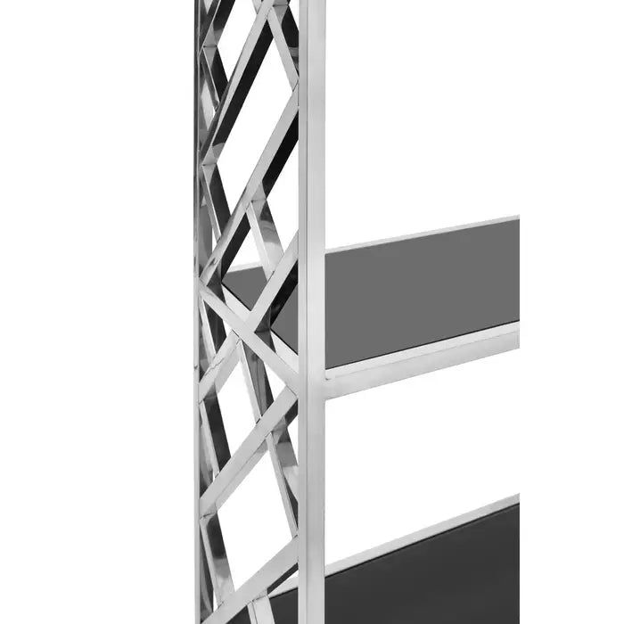 Horizon Stainless steel Floor Shelf, Five Tempered Glass Shelves, Rectangular, Silver Finish Frame