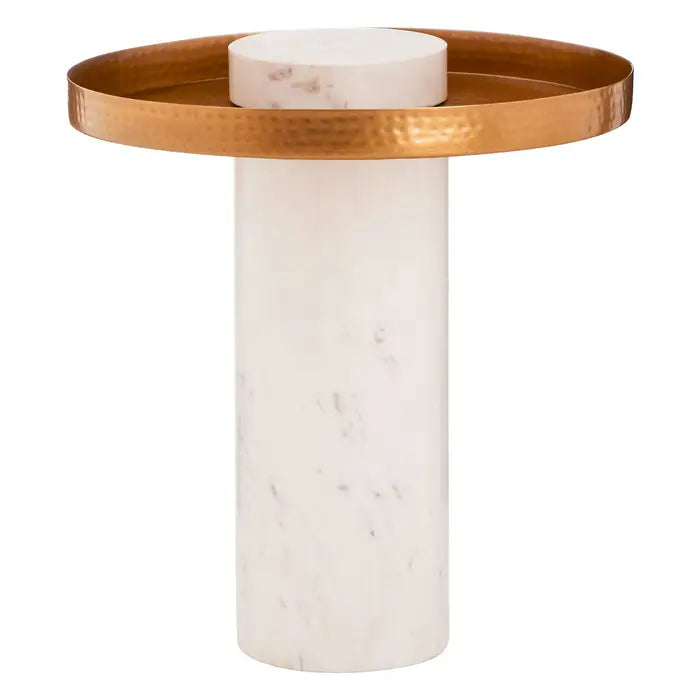Sika Side Table, White Marble, Gold Round Iron Top