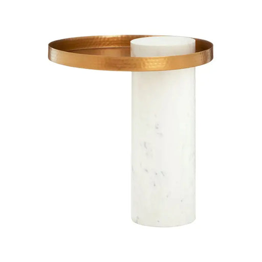 Sika Side Table, White Marble, Gold Round Iron Top