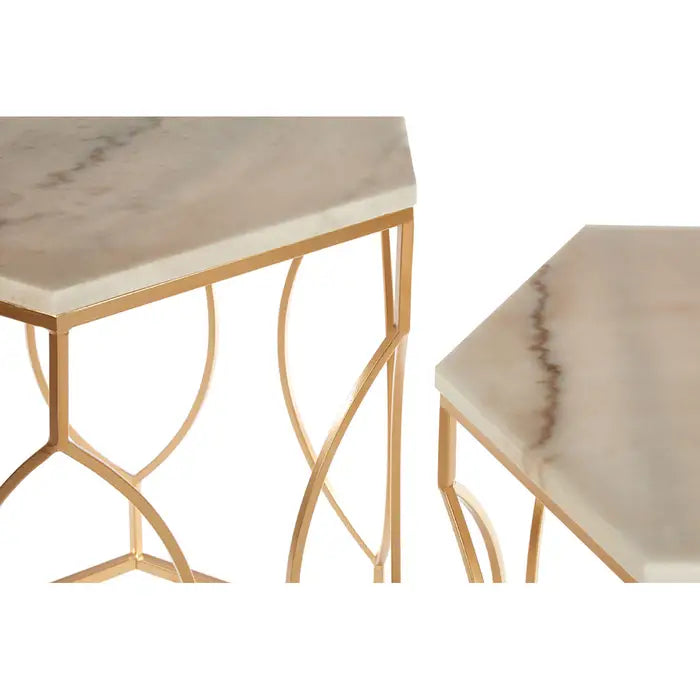 Avantis Side Tables, Gold Metal Frame, White Marble Top, Set Of 2