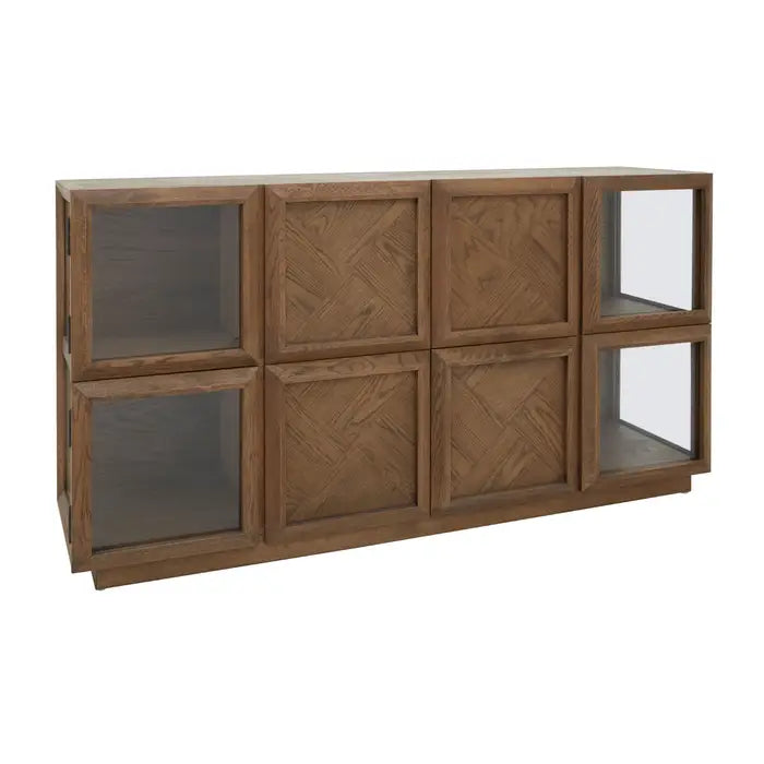 Salvar Wooden Sideboard, Brown, Clear Glass, Compartments Keep