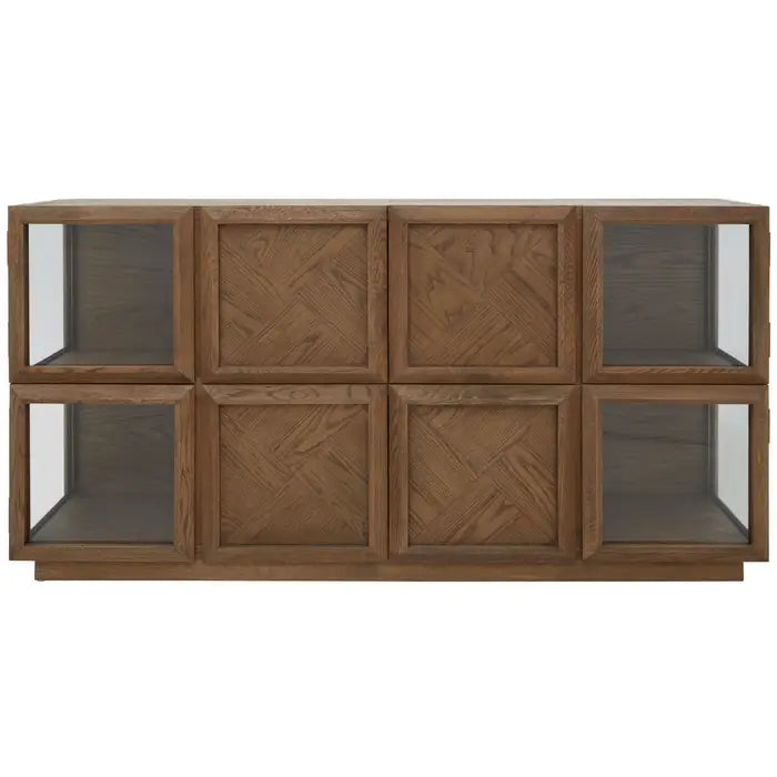 Salvar Wooden Sideboard, Brown, Clear Glass, Compartments Keep