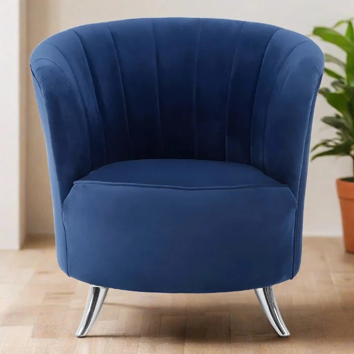 Carlston Accent Tub Chair, Dark Blue Velvet, Chrome Legs