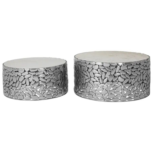 Templar Side Tables,  Pebble Shapes, Antique Silver, Iron Finish, Set Of 2