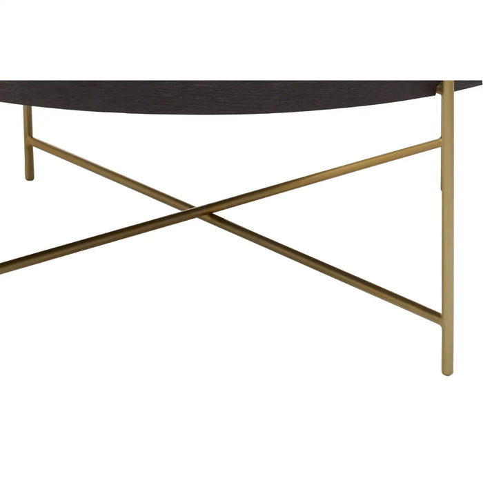 Lino Coffee Table, Gold Metal Frame, Black Round Wood Top