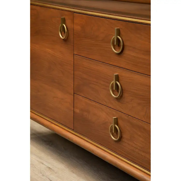 Lino Wooden Sideboard, Natural, 3 Drawers, 2 Cupboards, Glass Top