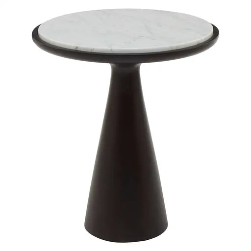 Lino Small Side Table, Deep Black Tone, White Marble Top