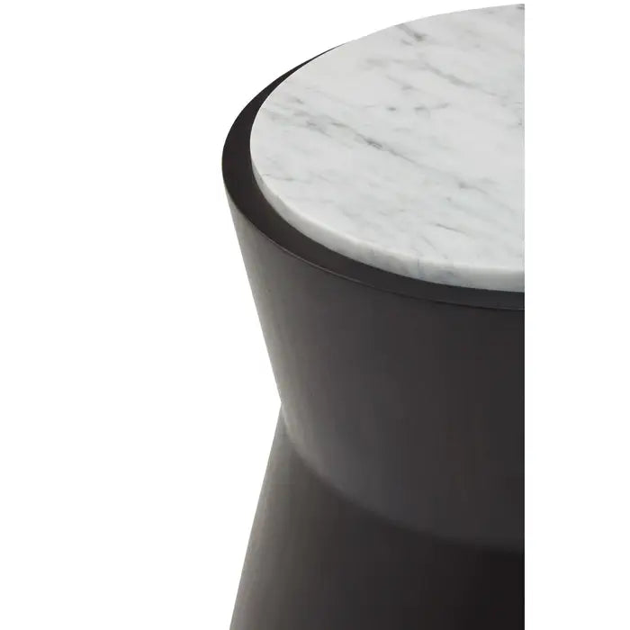 Lino Small Side Table, Black Drum, White Marble Top