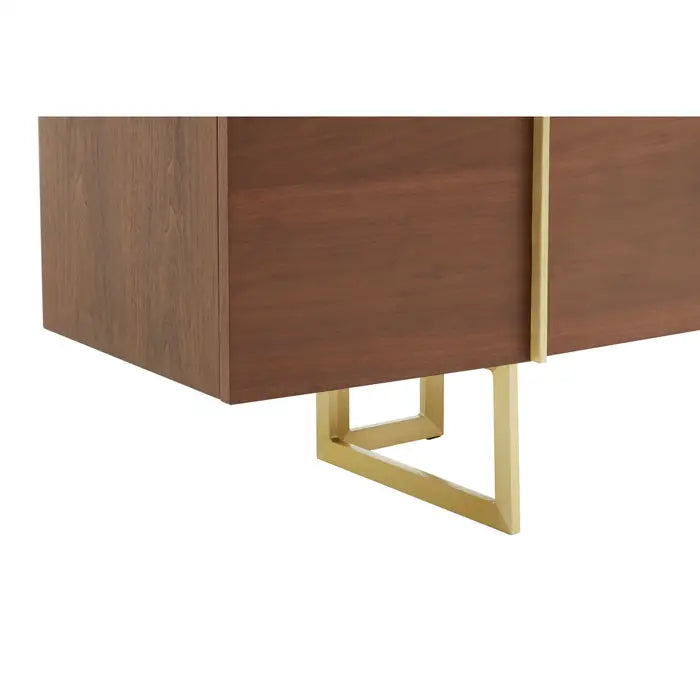 Villi 4 Drawer Sideboard, Brown Wood, Gold Iron Frame