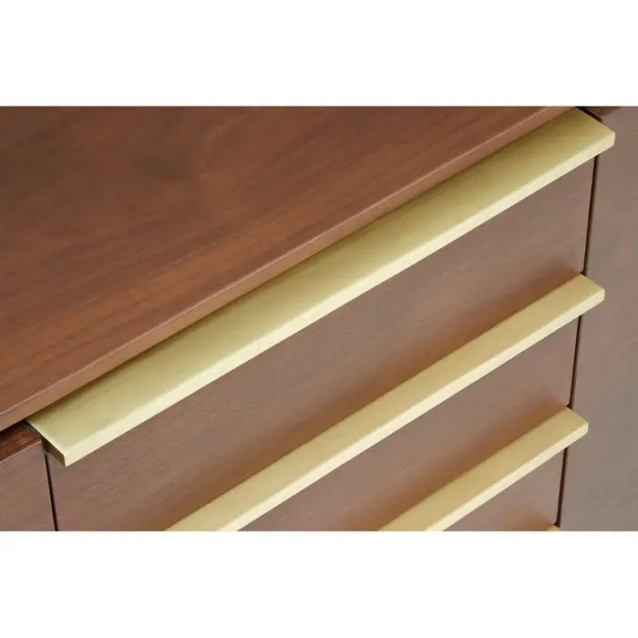 Villi 4 Drawer Sideboard, Brown Wood, Gold Iron Frame