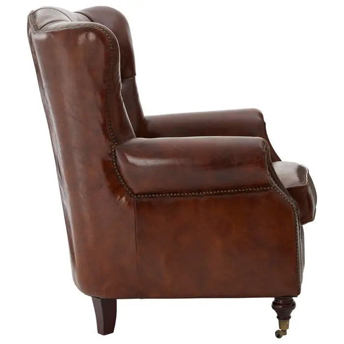 Victor Brown Leather Scroll Armchair / Accent Chair