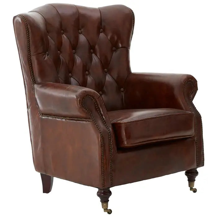 Victor Brown Leather Scroll Armchair / Accent Chair