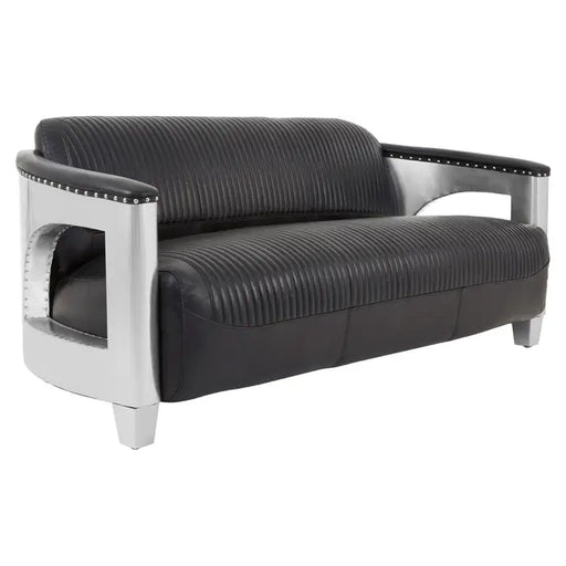 Victor 3 Seater Sofa, BLack Leather, Sleek Aluminium Arms, Retro Vibe