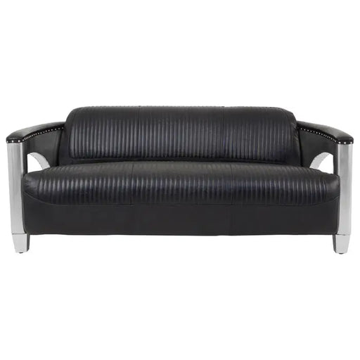 Victor 3 Seater Sofa, BLack Leather, Sleek Aluminium Arms, Retro Vibe