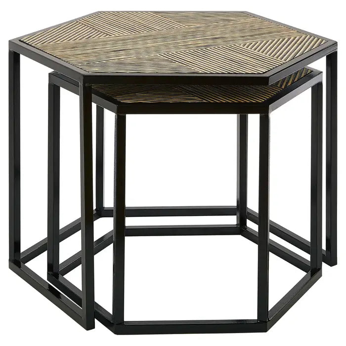 Babita Side Tables, Black Metal Frame, Wooden Top