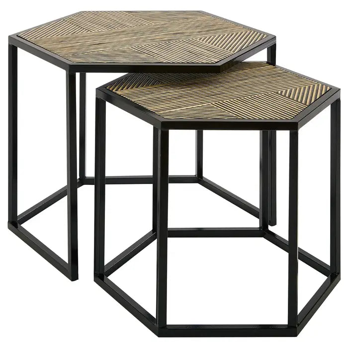 Babita Side Tables, Black Metal Frame, Wooden Top