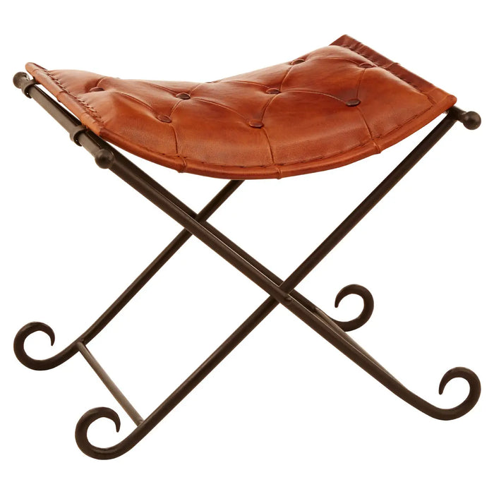 Buffalo Tan Leather And Iron Folding Stool