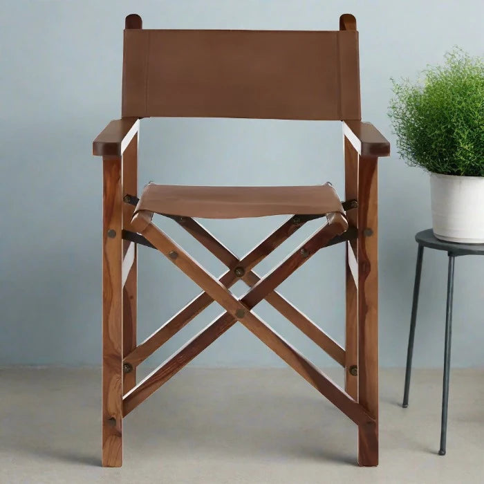 Buffalo Accent Chair, Brown Leather, Rustic Wood Frame