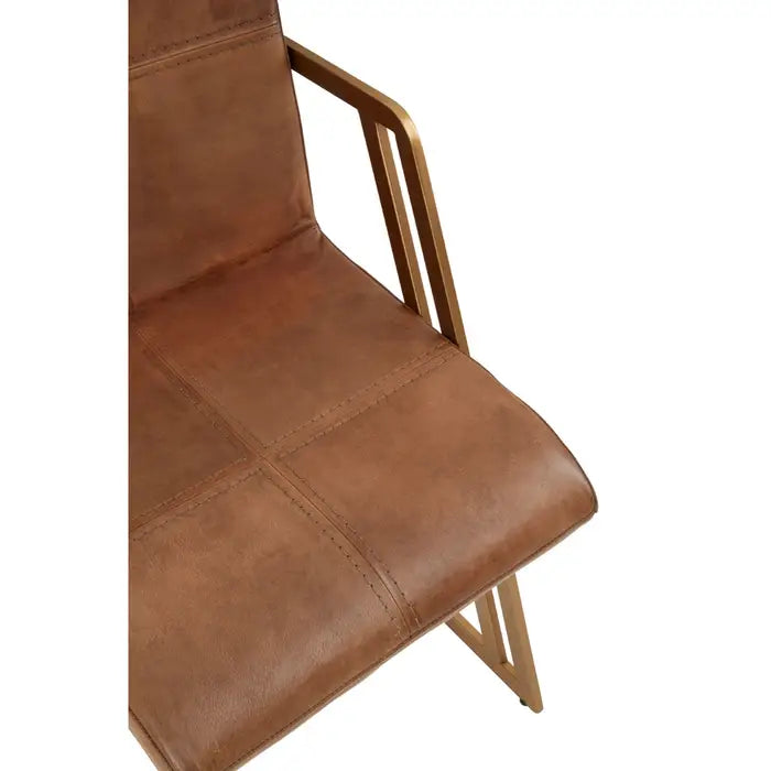 Boston Dining Chair In Tan Leather & Gold Metal