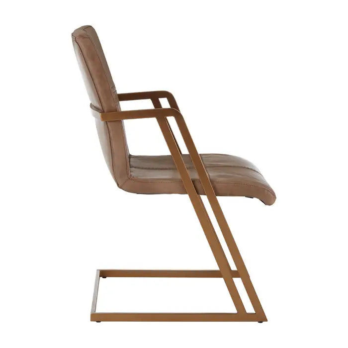 Boston Dining Chair in Brown/ Grey Leather & Gold Metal