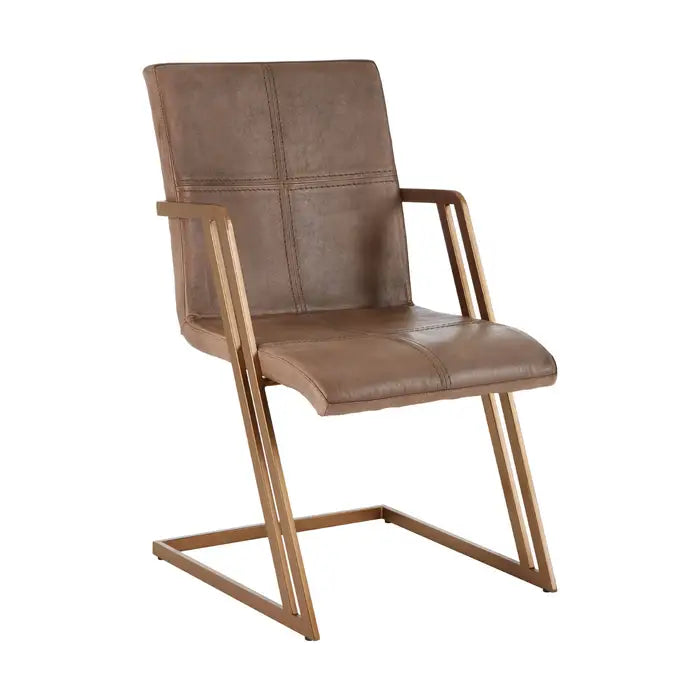 Boston Dining Chair in Brown/ Grey Leather & Gold Metal