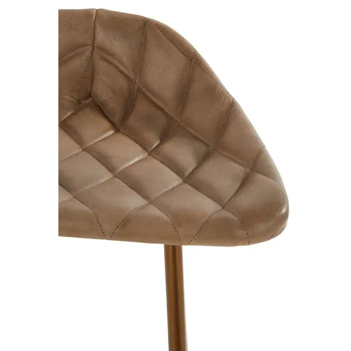 Buffalo Bar Stool, Brown Quilted Leather, Metal Base
