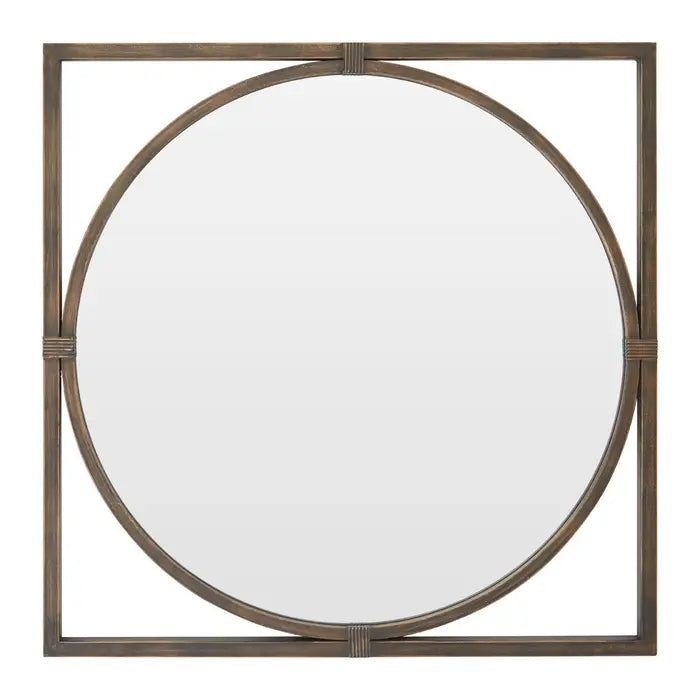 Jair Wall Mirror, Metal, Square Frame, Bronze 