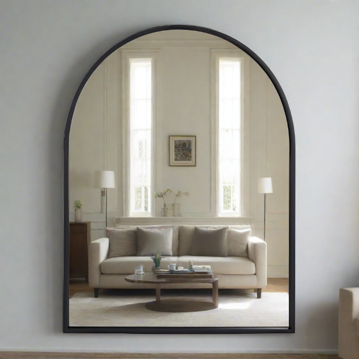 Trento Metal Wall Mirror, Small, Arched Frame, Black