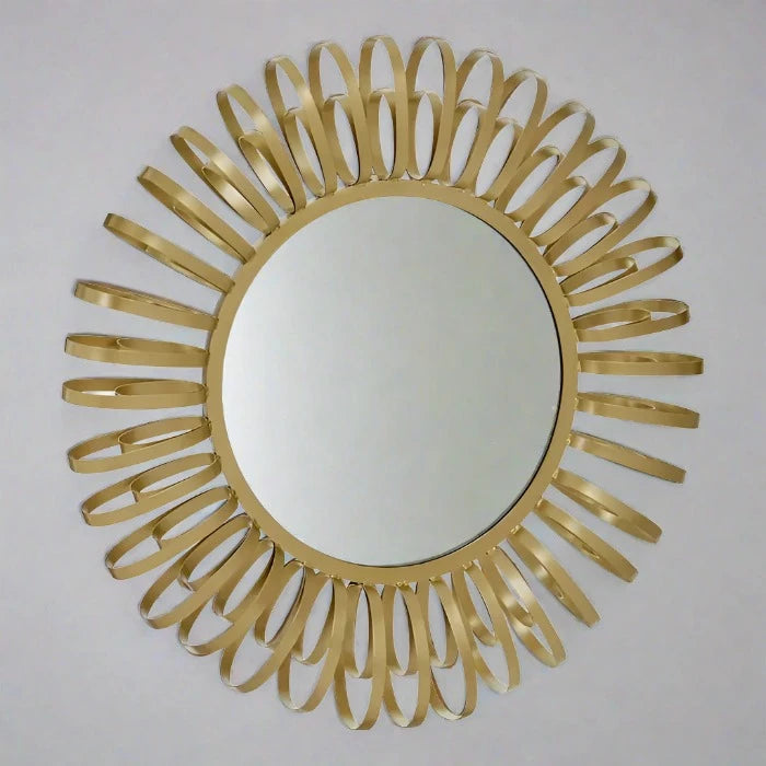 Trento Round Wall Mirror, Metal Frame, Gold, Multi Ring Design