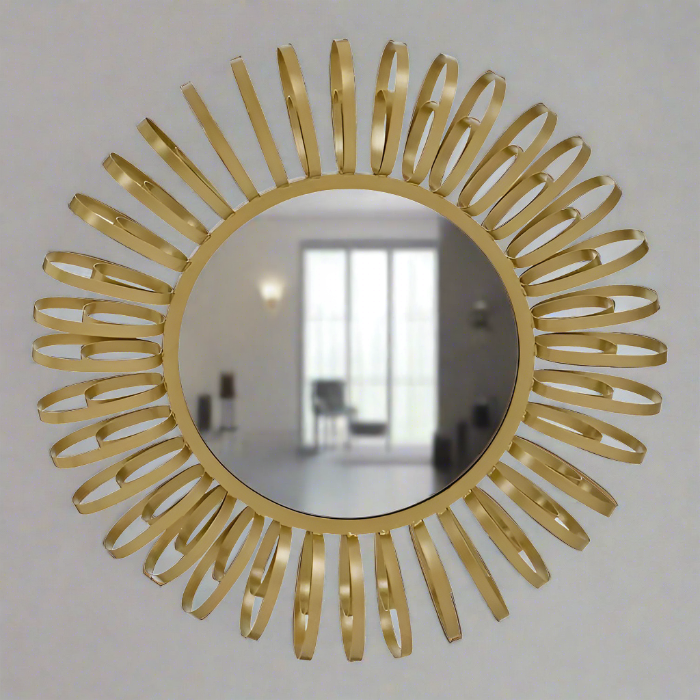 Trento Round Wall Mirror, Metal Frame, Gold, Multi Ring Design