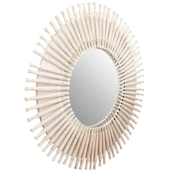 Hestina Round Wall Mirror, Wooden Frame, White