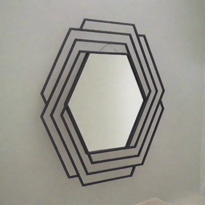 Beauly Hexagonal Wall Mirror, Metal Frame, Black Finish