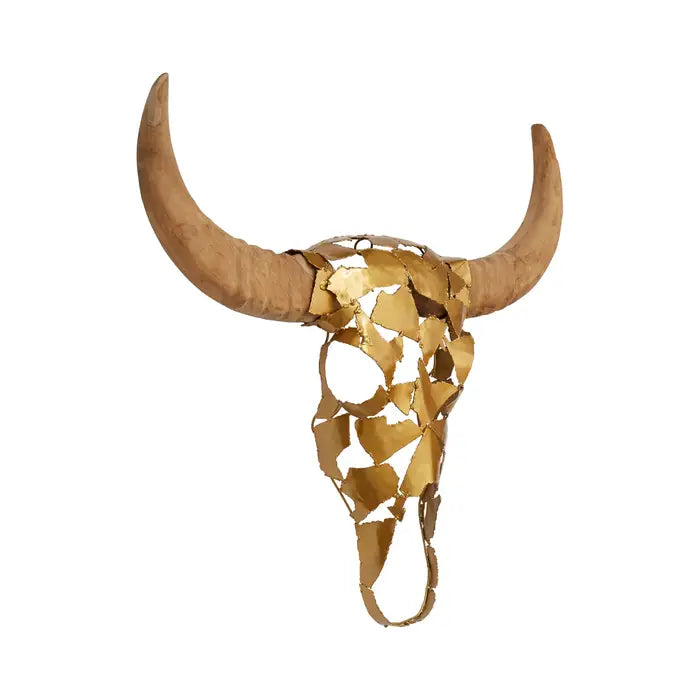 Zania Buffalo Metal & Wood Head In Gold