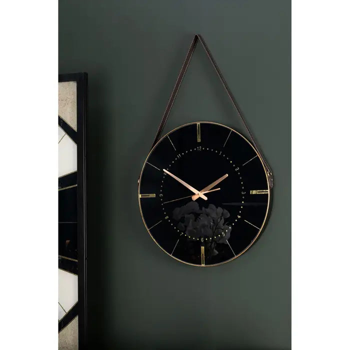 Smithfield Black And Gold Leather Round Wall Clock