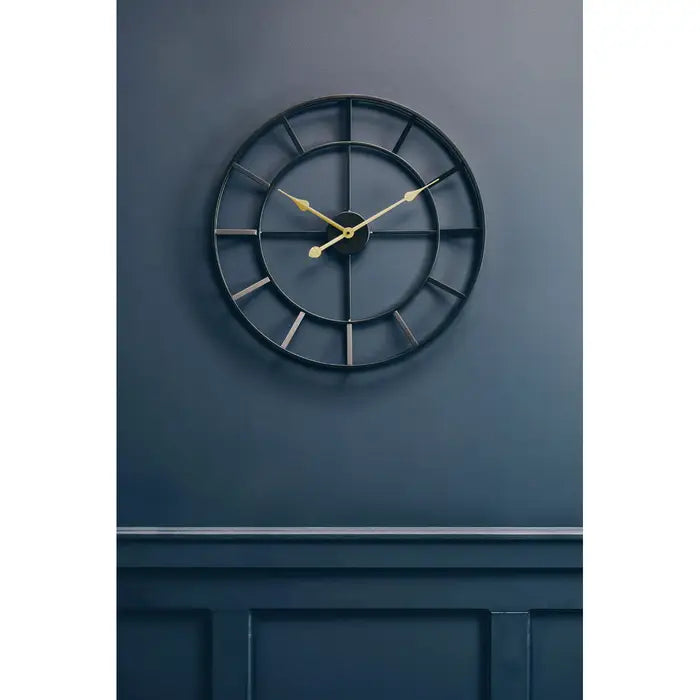 Cambridge Skeleton Wall Clock, Round, Black, Metal