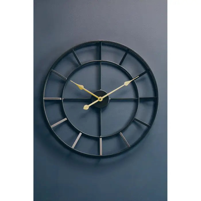Cambridge Skeleton Wall Clock, Round, Black, Metal