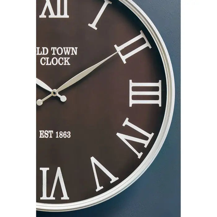 Old Town Wall Clock, Round, Black, Silver