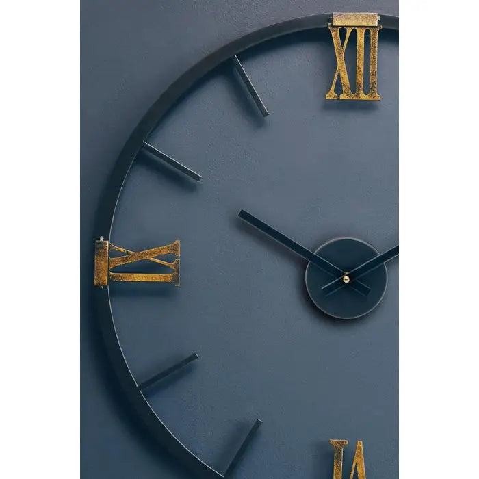 Cambridge Skeleton Wall Clock, Round, Black, Gold, Metal