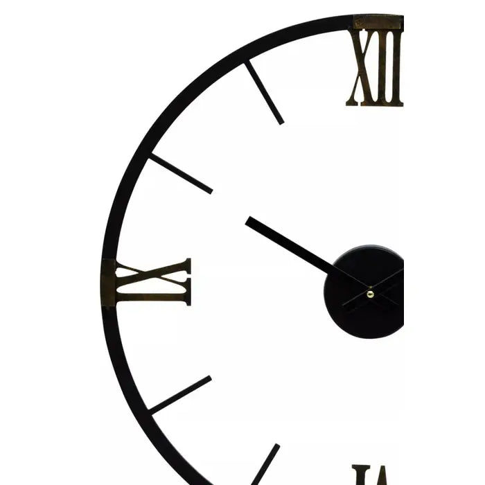 Cambridge Skeleton Wall Clock, Round, Black, Gold, Metal